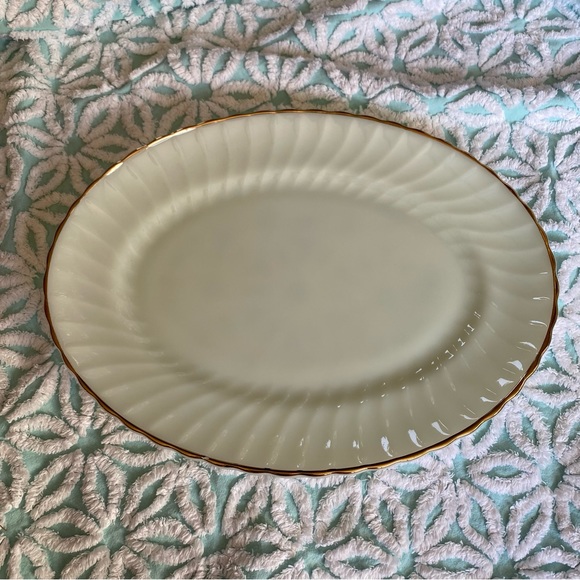 Vintage 15” Anchor Hocking USA milk glass gold trimmed serving platter plate - Picture 2 of 4